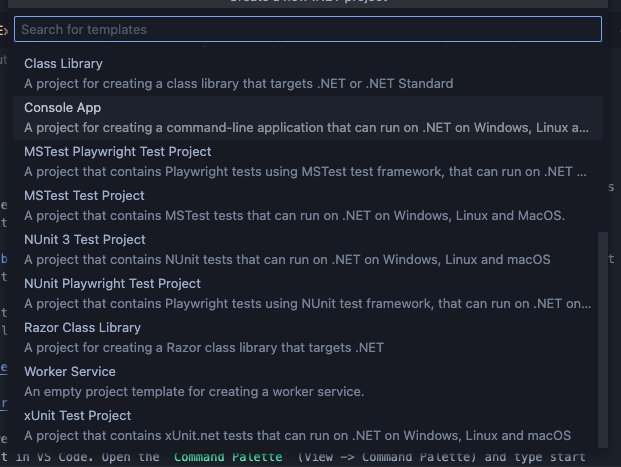 Console application in create project