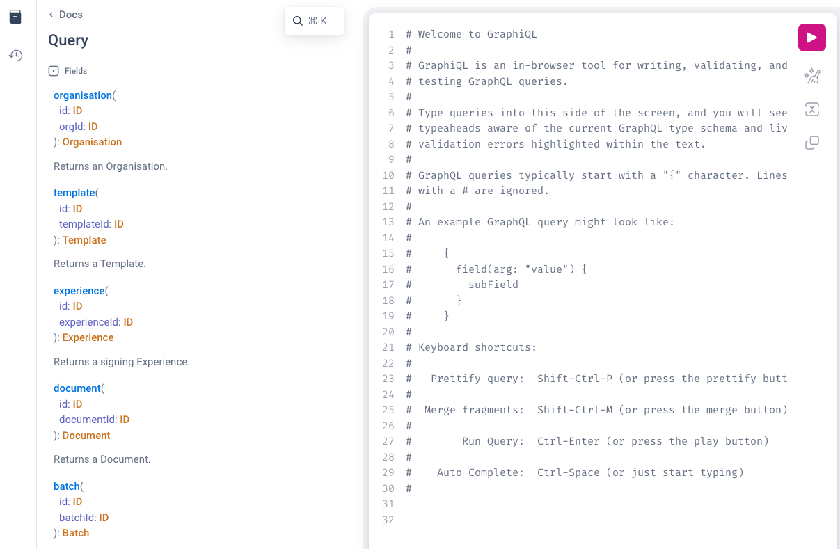 Sample GraphiQL page