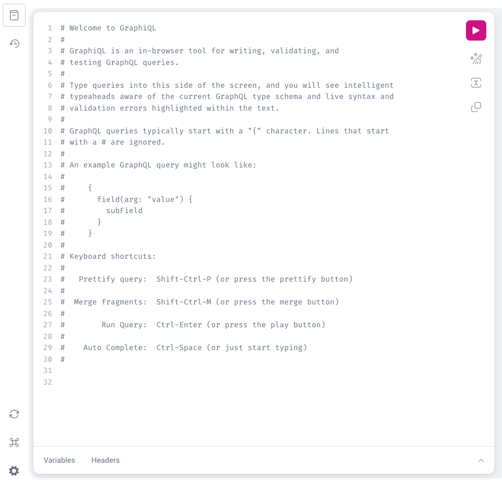 GraphiQL Opening Screen