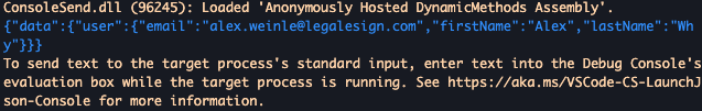 Beispielausführung in der Debug-Konsole