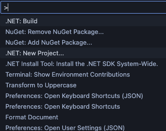Palette de commandes dans VS Code