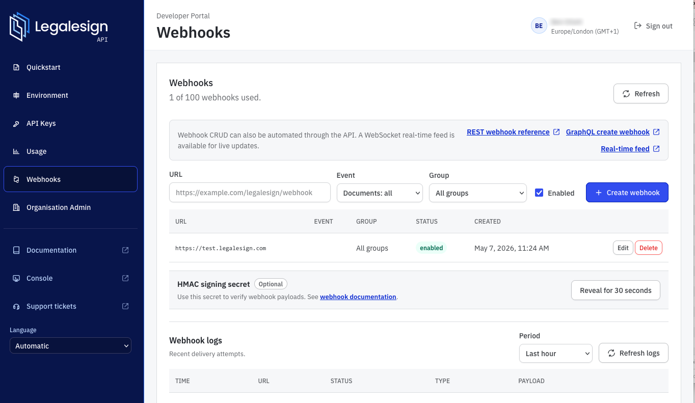 Sgrin dealbh de roinn Webhooks